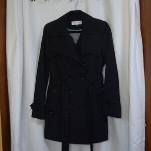 Calvin Klein Black Double-Breasted Trench Coat, size small